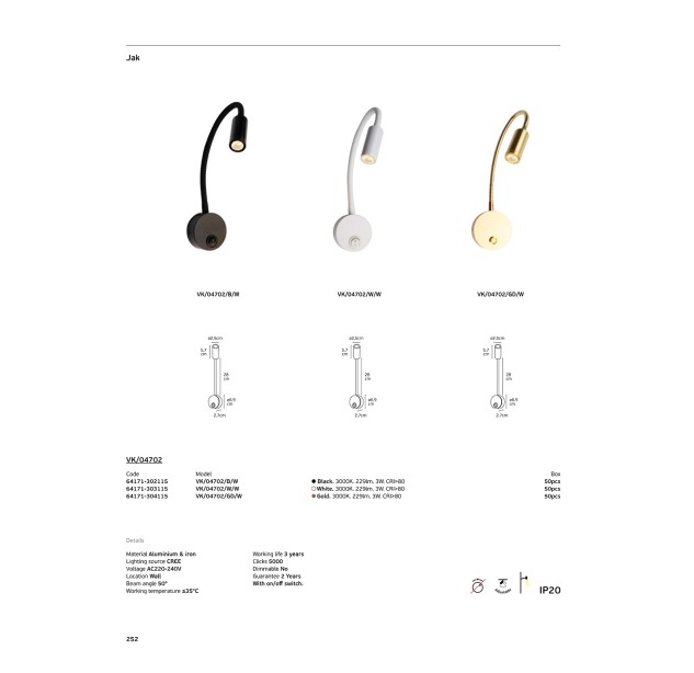 Sieninis šviestuvas VIVO 3W 3000K 64171-304115 Sieninis šviestuvas VIVO 3W 3000K 64171-304115