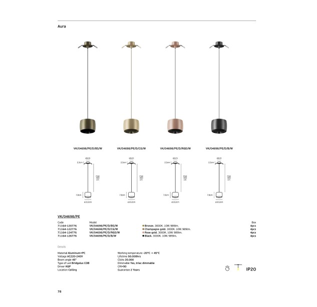 Pakabinamas šviestuvas AURA 3000K 10W 71164-120776 Pakabinamas šviestuvas AURA 3000K 10W 71164-120776