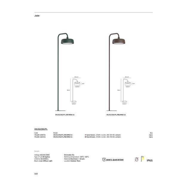 Lauko pastatomas šviestuvas JADE 2700K 8W IP65 75169-159721 Lauko pastatomas šviestuvas JADE 2700K 8W IP65 75169-159721