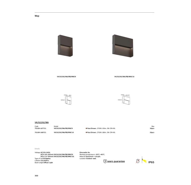 Lauko sieninis šviestuvas WOP 3000K 3W IP65 75169-167721 Lauko sieninis šviestuvas WOP 3000K 3W IP65 75169-167721