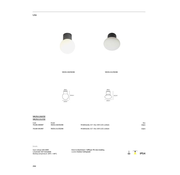 Lauko lubinis šviestuvas LITO 20W E27 IP54 75169-391997