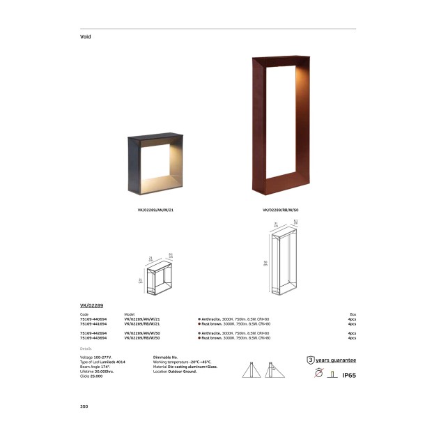 Lauko pastatomas šviestuvas VOID 3000K 8.5W IP65 75169-442694