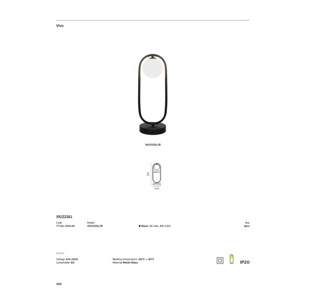 Stalinis šviestuvas VIVO Max 8W LED G9 77161-320144