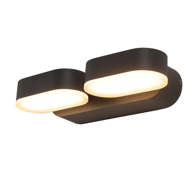 Kansas sieninis šviestuvas, tekstūruotas juodas, LED 2x5,5 W, 3000 K, 800 lm, CRI 90, CL.I, IP54, dim. Triac, ON-DEMAND **