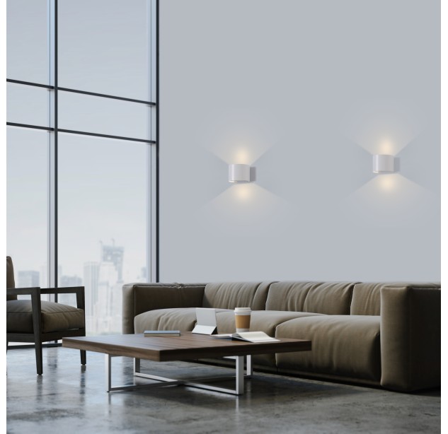 Kowa sieninis šviestuvas 100 mm, tekstūruotas baltas, LED 2x5,5 W, 1060 lm, CRI 90, CL.I, IP65, 2700–3000 K, slankusis jungiklis, MULTI-PACK