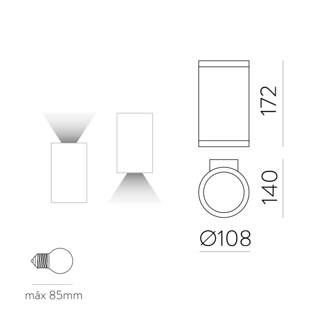 Nori sieninis šviestuvas 16/2044-1 tekstūruotas baltas, LED E27 15 W, CL.I IP65