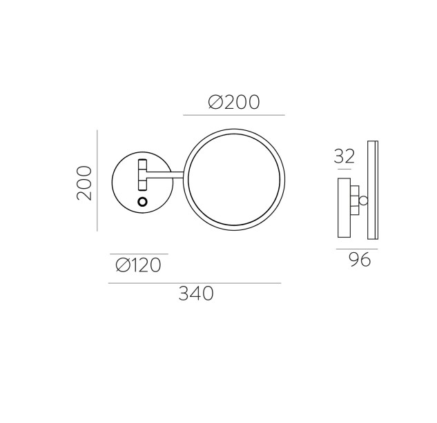 Boan Mirror 16/3252 Matinė juoda, LED 7 W 735 lm, CRI90 CL.II IP44, 5 kartų didinantis stiklas, su jungikliu, 3000 K–4000 K slankusis jungiklis, reguliuojamas