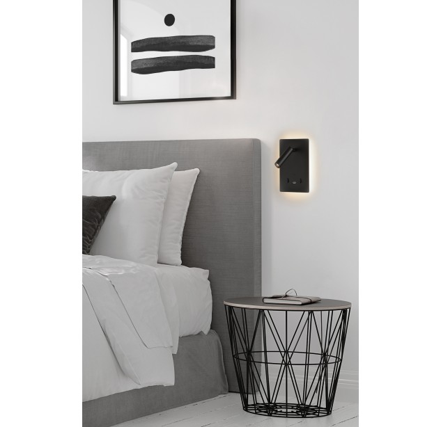 Manat sieninis šviestuvas 16/3568 tekstūruotas juodas, LED 5 W 3000 K 415 lm + 3 W 3000 K 285 lm, CRI90 CL.I, du jungikliai, su USB, USB-C, reguliuojamas