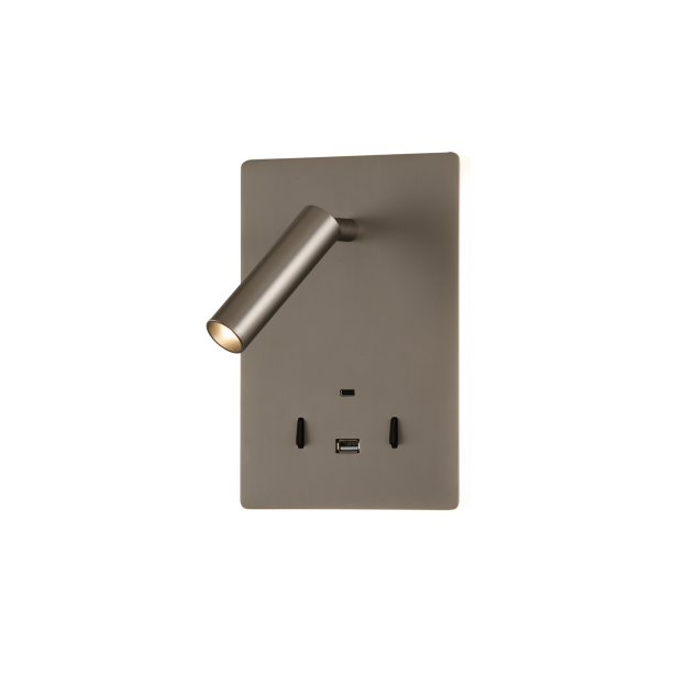 Manat sieninis šviestuvas 16/3568, matinis nikelis, LED 5 W 3000 K 415 lm + 3 W 3000 K 285 lm, CRI90 CL.I, du jungikliai, su USB, USB-C, reguliuojamas