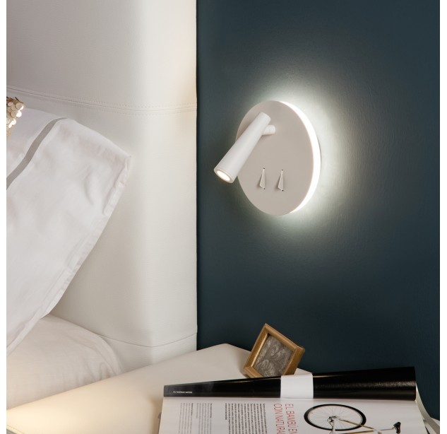 Panau sieninis šviestuvas 16/3660 tekstūruotas baltas, LED 6 W 3000 K 540 lm + 3 W 3000 K 285 lm, CRI90 CL.I, integruotas LED, du jungikliai, reguliuojamas