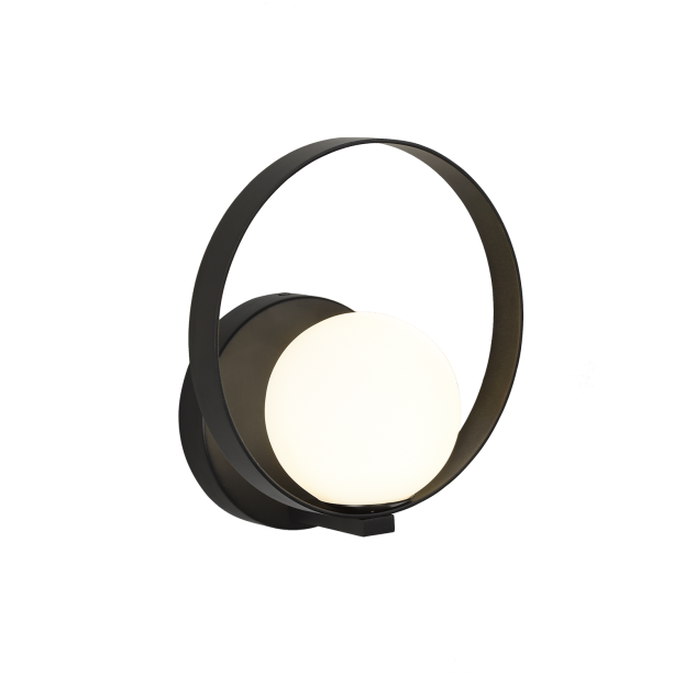 Sieninis šviestuvas „Halo“ tekstūruotas juodas/opalas, LED 5 W 370 lm, CRI 90 CL.I, Kelvinas 2700 K–3000 K, slankusis jungiklis, dimeriavimas DALI/Push, ON-DEMAND **