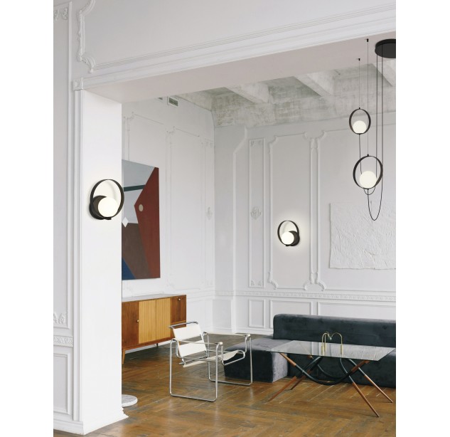 Halo sieninis šviestuvas, tekstūruotas juodas/opalinis, LED 5 W, 370 lm, CRI 90, CL.I, 2700–3000 K, slankusis jungiklis, dimeriškas, triakas, ON-DEMAND **