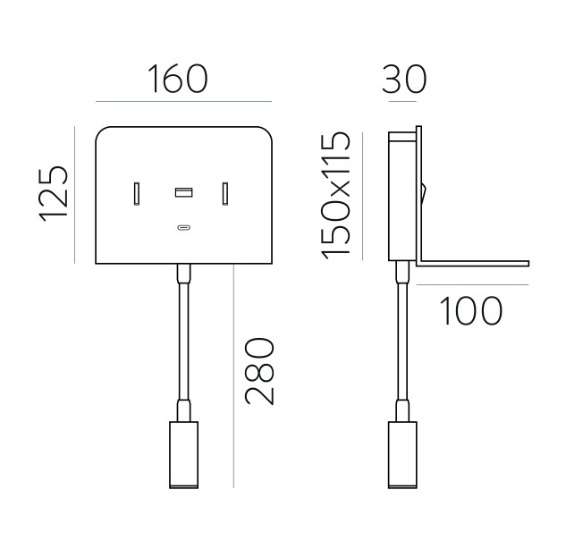„Calma“ sieninis šviestuvas 16/3836, tekstūruotas baltas, LED 6 W 3000 K 630 lm + 3 W 3000 K 285 lm, CRI90 CL.I, du jungikliai, su USB, USB-C, reguliuojamas