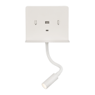 „Calma“ sieninis šviestuvas 16/3836, tekstūruotas baltas, LED 6 W 3000 K 630 lm + 3 W 3000 K 285 lm, CRI90 CL.I, du jungikliai, su USB, USB-C, reguliuojamas