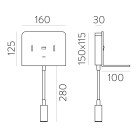Sieninis šviestuvas „Calma“ 16/3836, tekstūruotas juodas, LED 6 W 3000 K 630 lm + 3 W 3000 K 285 lm, CRI90 CL.I, du jungikliai, su USB, USB-C, reguliuojamas