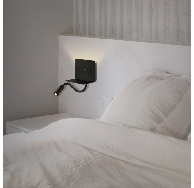 Sieninis šviestuvas „Calma“ 16/3836, tekstūruotas juodas, LED 6 W 3000 K 630 lm + 3 W 3000 K 285 lm, CRI90 CL.I, du jungikliai, su USB, USB-C, reguliuojamas