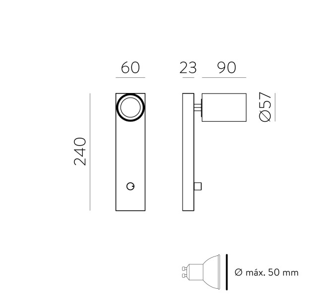 Gina sieninis šviestuvas 16/3874 tekstūruotas baltas, LED GU10 8 W, CL.I, su dimeriu