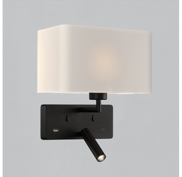 Romeo sieninis šviestuvas 16/3971 tekstūruotas juodas, LED 3 W 3000 K 285 lm + LED E27 15 W, CRI90 CL.I, su USB, USB-C, reguliuojamas, MULTI-PACK