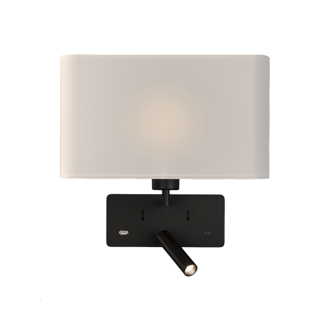 Romeo sieninis šviestuvas 16/3971 tekstūruotas juodas, LED 3 W 3000 K 285 lm + LED E27 15 W, CRI90 CL.I, su USB, USB-C, reguliuojamas, MULTI-PACK
