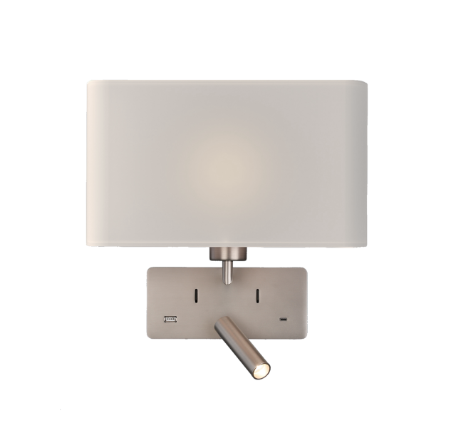 Romeo sieninis šviestuvas 16/3971, matinis nikelis, LED 3 W, 3000 K, 285 lm + LED E27 15 W, CRI90, CL.I, du jungikliai, su USB, USB-C, reguliuojamas, MULTI-PACK