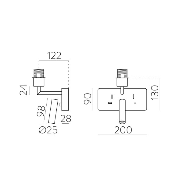Romeo sieninis šviestuvas 16/3971 tekstūruotas juodas, LED 3 W 3000 K 285 lm + LED E27 15 W, CRI90 CL.I, du jungikliai, su USB, USB-C, reguliuojamas, be gaubto