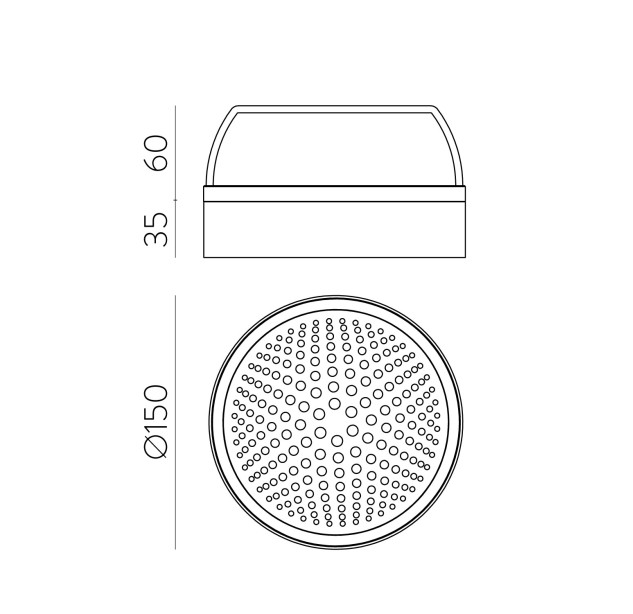 „Pixel“ sieninis šviestuvas %D8150x35 mm, tekstūruotas juodas/rūkytas, LED 10 W, 2700 K, 207 lm, CRI 90, CL.I, IP65, DAUGIAU PAKETŲ