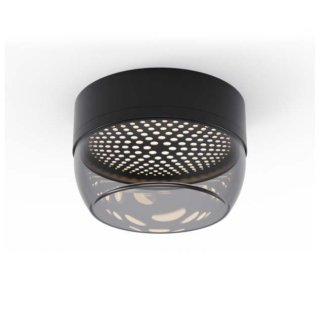 „Pixel“ sieninis šviestuvas %D8150x35 mm, tekstūruotas juodas/rūkytas, LED 10 W, 2700 K, 207 lm, CRI 90, CL.I, IP65, DAUGIAU PAKETŲ