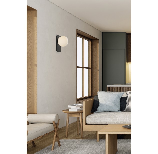 Kin sieninis šviestuvas 16/8169 tekstūruotas juodas/opalas, LED 8 W 2700 K 370 lm, CRI90 CL.I, integruotas LED, dim. DALI/Push, ON-DEMAND **