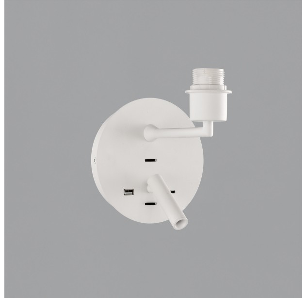 Stilo sieninis šviestuvas 16/8202 tekstūruotas baltas, LED 3 W 3000 K 285 lm + LED E27 15 W, CRI90 CL.I, du jungikliai, su USB, USB-C, be gaubto