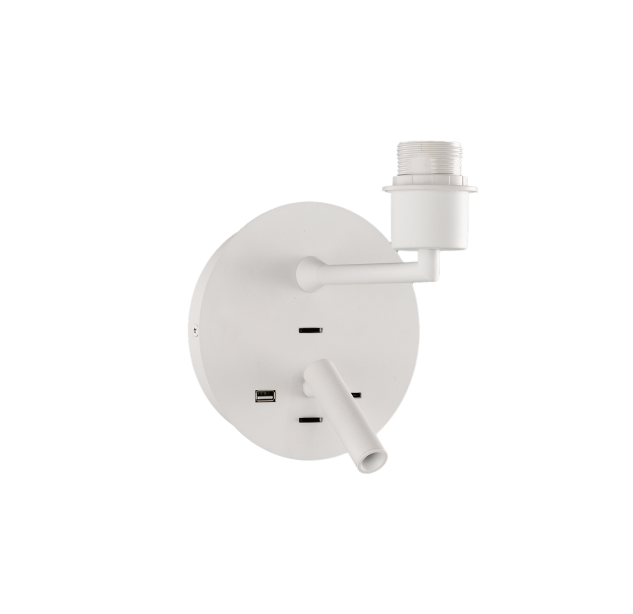 Stilo sieninis šviestuvas 16/8202 tekstūruotas baltas, LED 3 W 3000 K 285 lm + LED E27 15 W, CRI90 CL.I, du jungikliai, su USB, USB-C, be gaubto