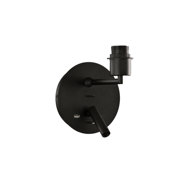 Stilo sieninis šviestuvas 16/8202 tekstūruotas juodas, LED 3 W 3000 K 285 lm + LED E27 15 W, CRI90 CL.I, du jungikliai, su USB, USB-C, be gaubto