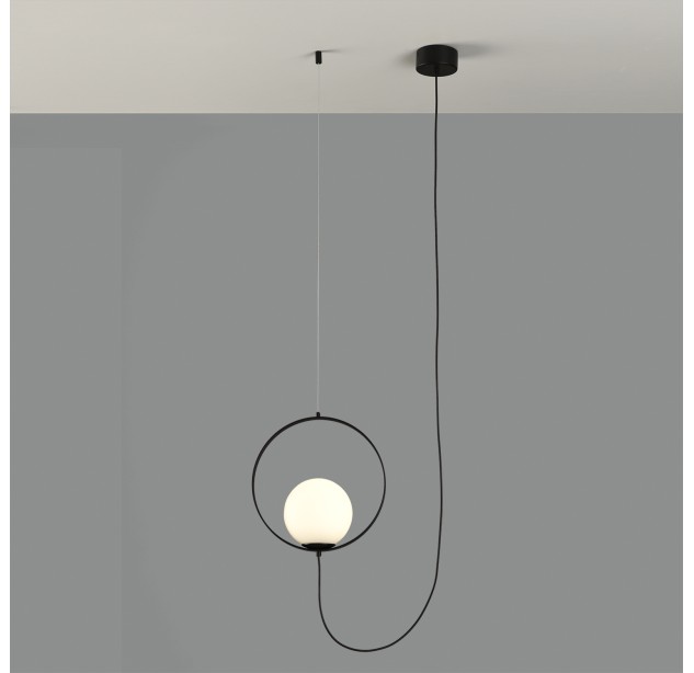 „Halo“ pakabinamas šviestuvas, tekstūruotas juodas/opalinis, LED 5 W, 370 lm, CRI 90, CL.I, 2700–3000 K, slankusis jungiklis