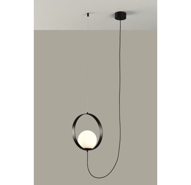 Halo pakabinamas šviestuvas, tekstūruotas juodas/opalinis, LED 5 W, 370 lm, CRI 90, CL.I, 2700–3000 K, slankusis jungiklis, dimeriavimas, triakas, ON-DEMAND **