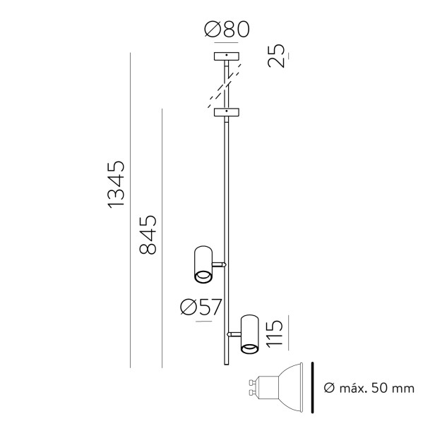 Gina pakabinamas šviestuvas 3874/2 tekstūruotas baltas, LED GU10 2x8W, CL.I