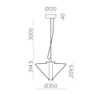 Yara pakabinamas šviestuvas %D8350 mm Gintaro spalvos, LED 14,5 W 2700 K 1315 lm, CRI90 CL.I, DAUGIAKOMPLEKTIS