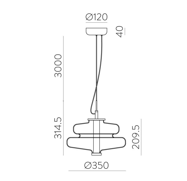 Sira pakabinamas šviestuvas %D8350 mm Gintaro spalvos, LED 14,5 W 2700 K 1315 lm, CRI90 CL.I, DAUGIAU PAKETŲ