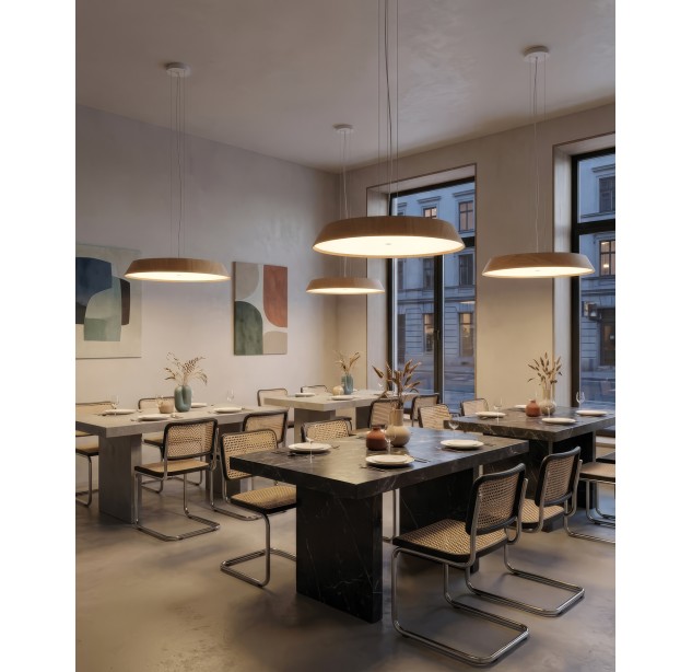 Cora pakabinamas šviestuvas %D8610mm ąžuolas/tekstūruota balta, LED 50 W 4750 lm, CRI90 CL.I, Kelvinas 2700 K–3000 K, slankusis jungiklis