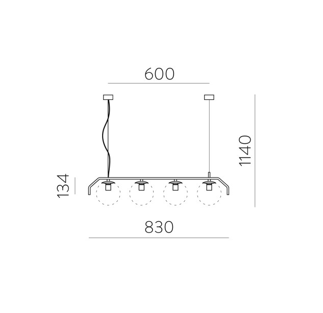 Maui pakabinamas šviestuvas 8163/4, matinė juoda, LED E27 4x15W, CL.I, be stiklinio gaubto
