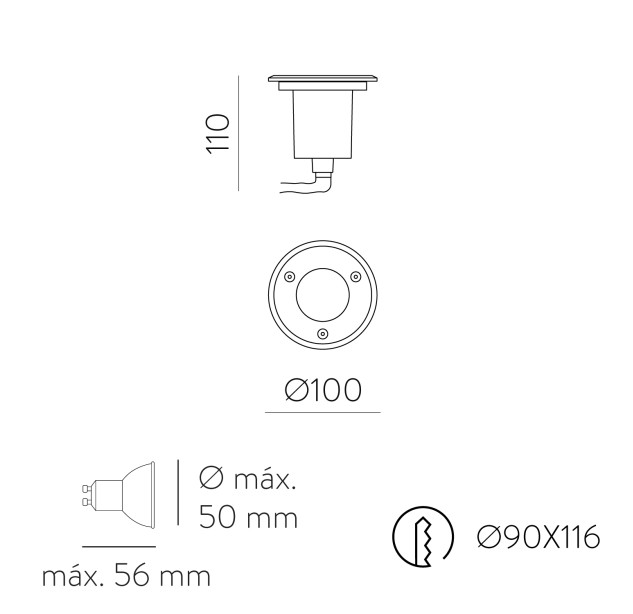 Nemo Recessed 2047/10 Nerūdijantis plienas AISI316, LED GU10 8 W, CL.I IP67