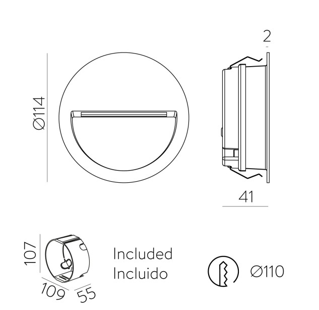 Spica Recessed 2061 Tekstūruota balta, LED 2,2 W 299 lm, CRI80 CL.I IP65, 2200 K–2700 K–3200 K–4000 K Slankusis jungiklis
