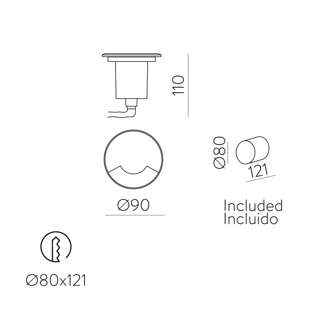 Indus Recessed 2065/9 1 Direcci%F3n Aliuminis ADC12, LED GU10 8W, CL.I IP67