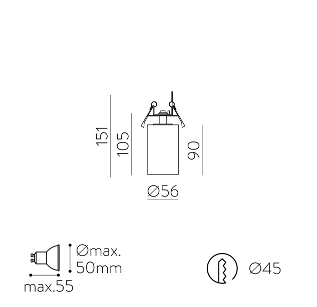 Zoom Recessed 3764/9 Tekstūruota juoda, LED GU10 8 W, CL.II, reguliuojamas