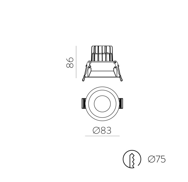 Kidal įleidžiamas %D883 mm tekstūruotas baltas, LED COB 7 W 2700 K 775 lm, CRI90 CL.II IP44/IP20, dim. DALI/Push, MULTI-PACK, ON-DEMAND **