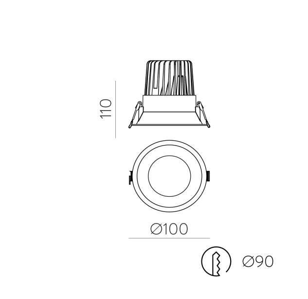 Kidal Įleidžiamas %D8100mm Tekstūruotas juodas, LED COB 12,5W 2700K 1245lm, CRI90 CL.II IP44/IP20, Dim. Triac, MULTI-PACK, ON-DEMAND **