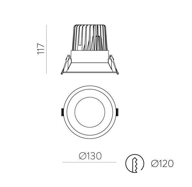 Kidal įleidžiamas %D8130mm tekstūruotas baltas, LED COB 18W 4000K 2140lm, CRI90 CL.II IP44/IP20, dim. Triac, MULTI-PACK, ON-DEMAND **