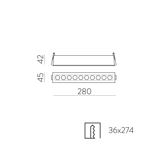 Nematomas įleidžiamas 3980/280 tekstūruotas baltas, LED 24 W 3000 K 1790 lm, CRI90 CL.II, integruotas LED, dim. Triac, ON-DEMAND **