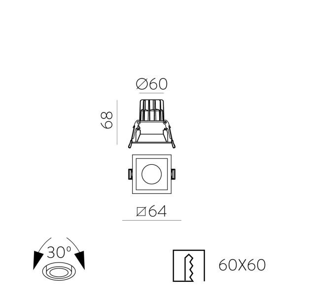 Move Recessed 3984/6 Cuadrado Textured White, LED COB 5W 550lm, CRI90 CL.II IP44/IP20, Kelvin 2700K-3000K Slankusis jungiklis, Dim. Triac, MULTI-PACK