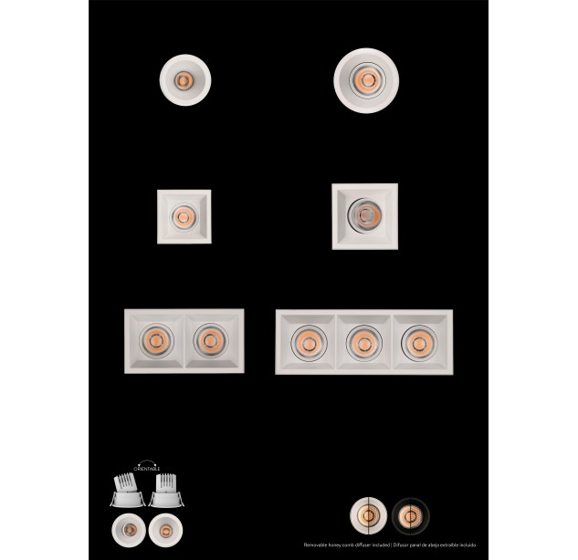 Move Recessed 3984/8 Cuadrado Textured White, LED COB 3x12W 3915lm, CRI90 CL.II IP44/IP20, Kelvin 2700K-3000K Slankusis jungiklis, Dim. DALI/Push, MULTI-PACK