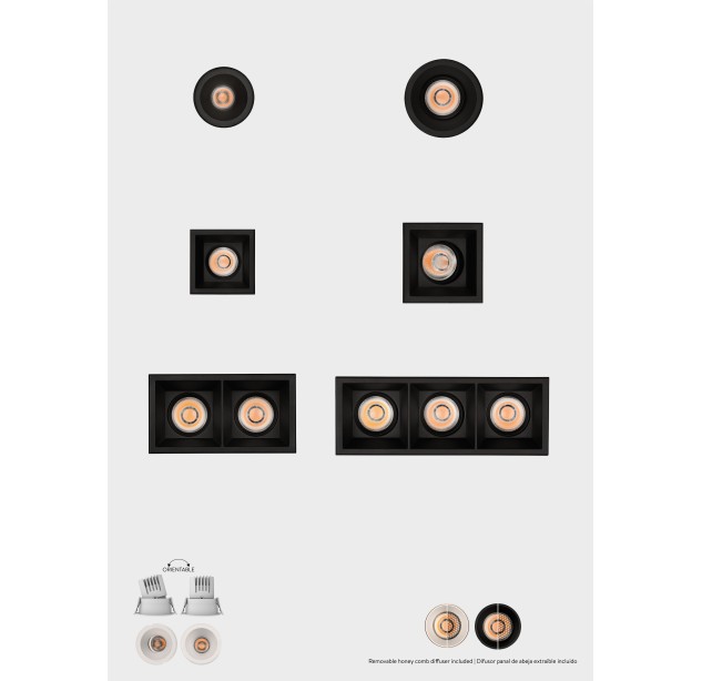 Move Recessed 3984/8 Cuadrado Textured Black, LED COB 2x12W 2850lm, CRI90 CL.II IP44/IP20, 3000K-4000K Slankusis jungiklis, MULTI-PACK