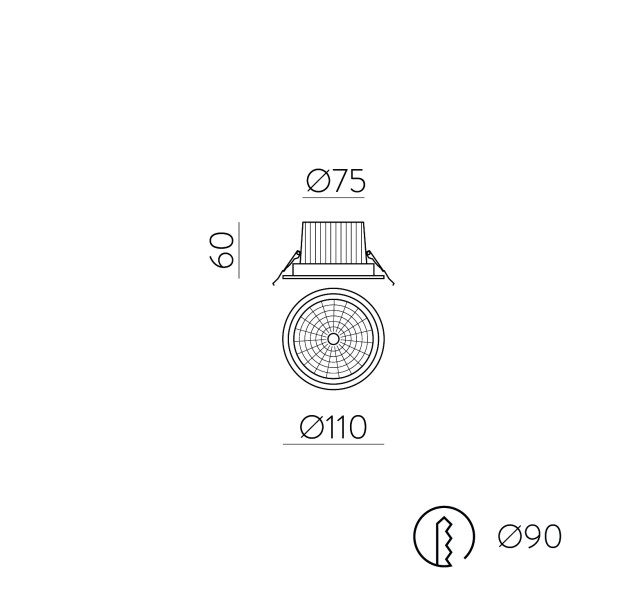 Saugus įleidžiamas %D8110mm tekstūruotas baltas, LED COB 12W 1340lm, CRI90 CL.II IP65/IP20, 3000K-4000K slankusis jungiklis, dim. DALI/Push, MULTI-PACK, ON-DEMAND **